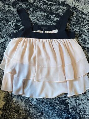 BCBGMaxAzria Blush and Black Ruffled Sleeveless Top